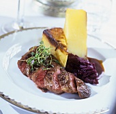 Roast duck breast with red cabbage
