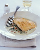 Salmon on sorrel sauce