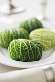 Savoy cabbage leaves stuffed with spicy rice