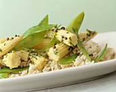 Rice with mangetout and sweetcorn