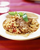 Pork escalope with Parmesan and tender wheat