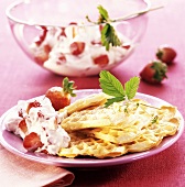 Waffles with strawberry cream