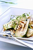 Fried courgettes with sheep's cheese and pine nuts