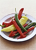 Several chili peppers on a plate