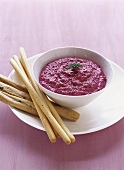 Beetroot dip and grissini