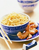 Noodles and shrimps