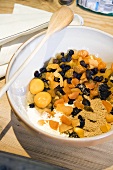 Ingredients for fruit pudding in a bowl