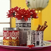 Tins with Chinese writing