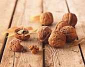 Walnuts on a wooden background