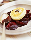 Pancake with plum and elderberry compote