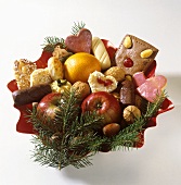 Plate of biscuits with apples and nuts
