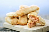 Puff pastry rolls with feta and chili filling