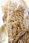 Long-grain rice in a plastic bag