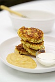 Latkas with apple puree and sour cream