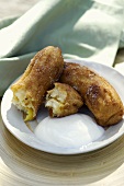 Fried bananas with marzipan stuffing