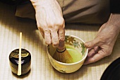 Japanese tea master at tea ceremony