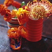 Table decoration of flowers in vases