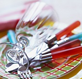 Cutlery and glass on plate