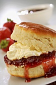 Scone with jam and clotted cream (England)