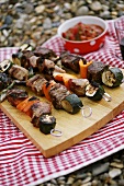 Grilled meat and vegetable kebabs