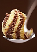 Chocolate and vanilla ice cream on a spoon