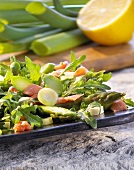 Green asparagus salad with smoked salmon and rocket