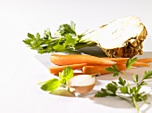 Soup vegetables: celeriac, carrots and onion