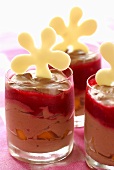 Mousse au chocolat with mango and raspberries