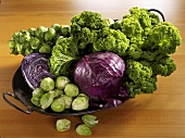 Mixed brassicas in a metal pan