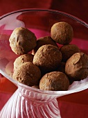 Chocolate truffles in a glass bowl