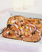 Salmon carpaccio with caviar, capers and lemon dressing