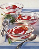 Sour cream dessert with strawberry puree