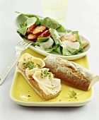 Turkey breast in baguette & spring salad with strawberries