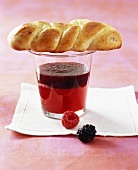 Raspberry and blackberry jelly and mini-bread plait