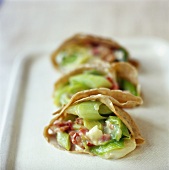 Buckwheat pancakes with cheese and leek filling