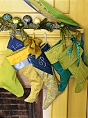 Christmas stockings hanging on a mantlepiece
