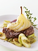 Beef steak with peppered pear