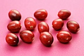 Cranberries on pink background
