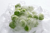 Frozen Brussels sprouts on ice