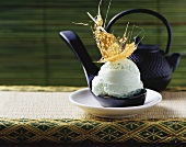 Green tea ice cream with sesame praline