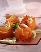 Filled smoked salmon parcels