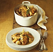Chicken and vegetable stew with chanterelles
