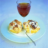 Baked yellow plums with custard