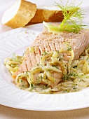 Poached salmon fillet with fennel