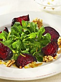 Corn salad with roasted beetroot and walnuts