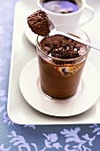 Mousse au chocolat in glass and on spoon