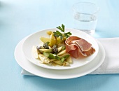 Ham with potatoes and asparagus