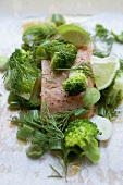 Salmon fillet in parchment paper with vegetables