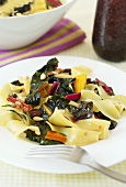 Ribbon pasta with chard and pine nuts