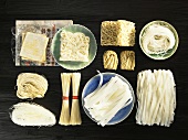 Still life with various Asian noodles